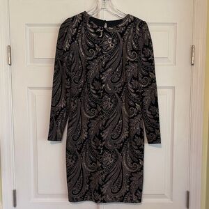 MSK Black and Gold Paisley Long Sleeve Dress